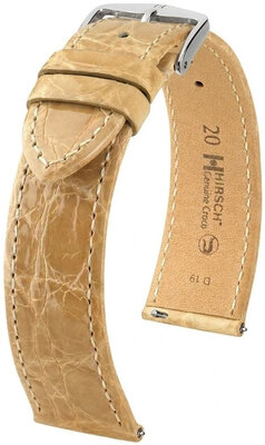 Leren horlogeband Hirsch Genuine Croco L 01808090-2, beige, krokodillenleer, lengte L, Quick Release