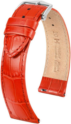leren horlogeband Hirsch Louisianalook L 03427020-2, rood, kalfleer, lengte L, Quick Release
