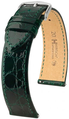 Leren riempje Hirsch Genuine Croco 01808140-2, groen, krokodillenhuid, Quick Release