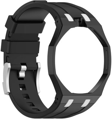 Siliconen horlogeband Ricardo Pinzolo (voor Swatch Royal Pop), Black, met kast, kroon op 12u