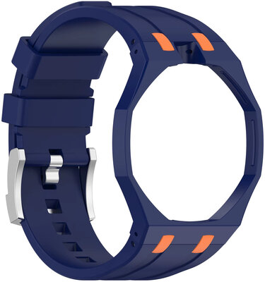 Siliconen horlogeband Ricardo Pinzolo (voor Swatch Royal Pop), Blue, met hoesje, kroon op 12u