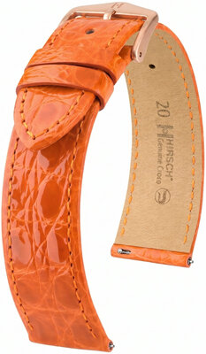 Leren riempje Hirsch Genuine Croco 01808176-7, oranje, krokodillenhuid, Quick Release