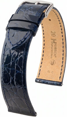 Leren riempje Hirsch Genuine Croco 01808180-2, blauw, krokodillenhuid, Quick Release