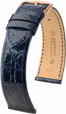 Leren riempje Hirsch Genuine Croco 01808180-7, blauw, krokodillenhuid, Quick Release