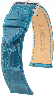Leren riempje Hirsch Genuine Croco 01808183-2, blauw, krokodillenhuid, Quick Release