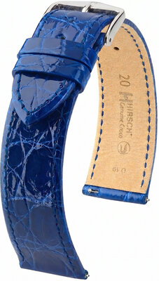 Leren riempje Hirsch Genuine Croco 01808185-2, blauw, krokodillenhuid, Quick Release