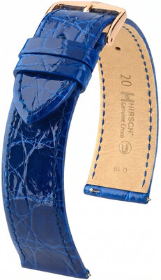 Leren riempje Hirsch Genuine Croco 01808185-7, blauw, krokodillenhuid, Quick Release