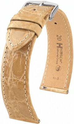 Leren riempje Hirsch Genuine Croco 01808190-2, beige, krokodillenhuid, Quick Release