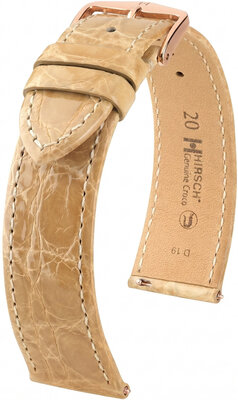 Leren riempje Hirsch Genuine Croco 01808190-7, beige, krokodillenhuid, Quick Release