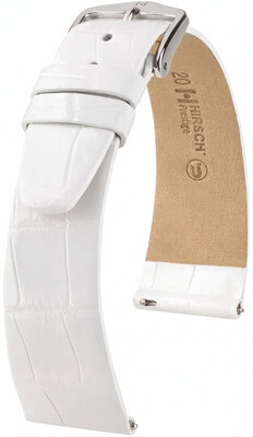 Leren horlogeband Hirsch Prestige L 02207000-2, wit, alligatorenleer, lengte L, Quick Release