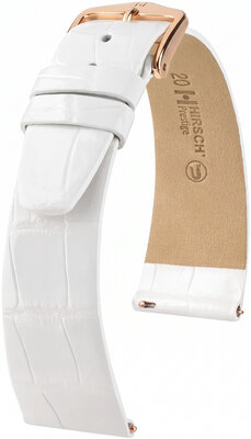 Leren horlogeband Hirsch Prestige L 02207000-7, wit, alligatorenleer, lengte L, Quick Release