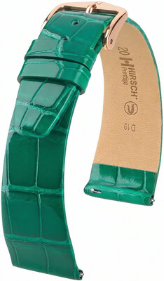 Leren horlogeband Hirsch Prestige L 02207040-7, groen, alligatorleer, lengte L, Quick Release