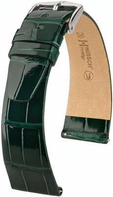 Leren horlogeband Hirsch Prestige L 02207041-2, groen, alligatorleer, lengte L, Quick Release