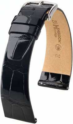 Leren horlogeband Hirsch Prestige L 02207050-2, zwart, alligatorleer, lengte L, Quick Release