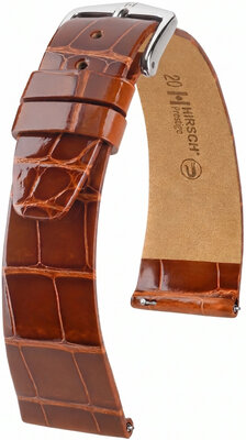 Leren horlogeband Hirsch Prestige L 02207070-2, bruin, alligatorsleer, lengte L, Quick Release
