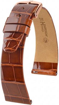 Leren horlogeband Hirsch Prestige L 02207070-7, bruin, alligatorsleer, lengte L, Quick Release