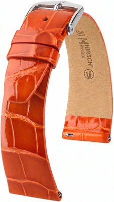 Leren horlogeband Hirsch Prestige L 02207077-2, oranje, alligatorsleer, lengte L, Quick Release