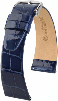 Leren horlogeband Hirsch Prestige L 02207080-2, blauw, alligatorsleer, lengte L, Quick Release