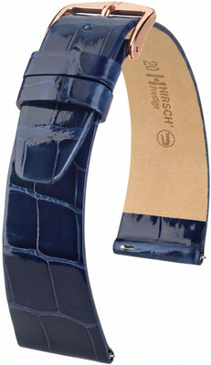 Leren horlogeband Hirsch Prestige L 02207080-7, blauw, alligatorsleer, lengte L, Quick Release