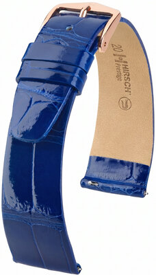 Leren horlogeband Hirsch Prestige L 02207082-7, blauw, alligatorsleer, lengte L, Quick Release