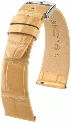 Leren horlogeband Hirsch Prestige L 02207090-2, beige, alligatorsleer, lengte L, Quick Release