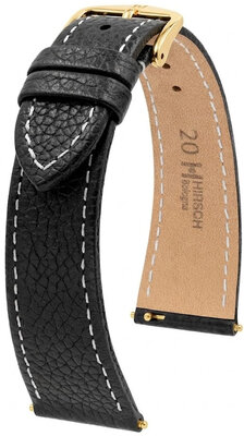 Leren riempje Hirsch Bologna 01802150-1, zwart, kalf huid, Quick Release