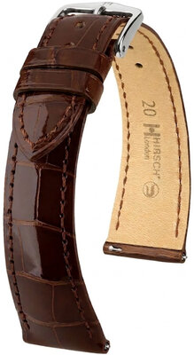 leren horlogeband Hirsch London L 04207010-2, bruin, alligatorsleer, lengte L, Quick Release