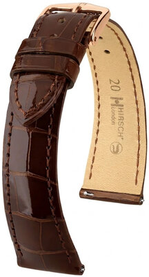 leren horlogeband Hirsch London L 04207010-7, bruin, alligatorsleer, lengte L, Quick Release