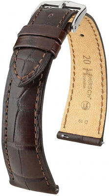 leren horlogeband Hirsch London L 04207017-2, bruin, alligatorsleer, lengte L, Quick Release