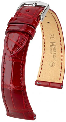 leren horlogeband Hirsch London L 04207020-2, rood, alligatorsleer, lengte L, Quick Release