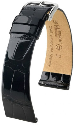 Leren riempje Hirsch Prestige 02207150-2, zwart, alligator huid, Quick Release