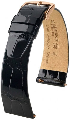Leren riempje Hirsch Prestige 02207150-7, zwart, alligator huid, Quick Release