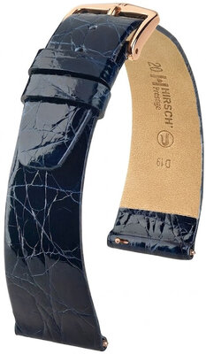Leren riempje Hirsch Prestige 02208180-7, blauw, krokodillenhuid, Quick Release