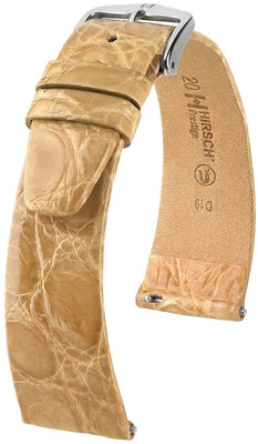 Leren riempje Hirsch Prestige 02208190-2, beige, krokodillenhuid, Quick Release