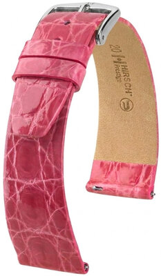 Leren horlogeband Hirsch Prestige L 02208025-2, roze, krokodillenleer, lengte L, Quick Release