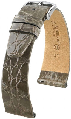 Leren horlogeband Hirsch Prestige L 02208030-2, grijs, krokodillenleer, lengte L, Quick Release