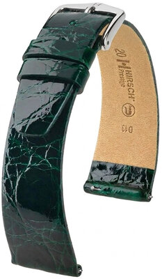 Leren horlogeband Hirsch Prestige L 02208040-2, groen, krokodillenleer, lengte L, Quick Release