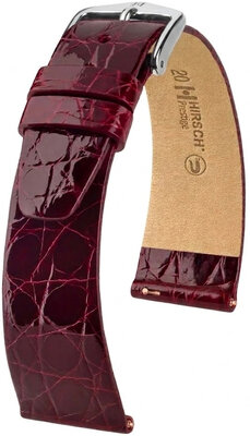 Leren horlogeband Hirsch Prestige L 02208060-2, rood, krokodillenleer, lengte L, Quick Release