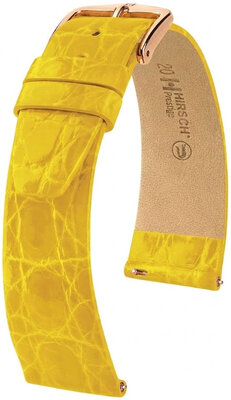 Leren horlogeband Hirsch Prestige L 02208072-7, geel, krokodillenleer, lengte L, Quick Release