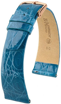Leren horlogeband Hirsch Prestige L 02208083-7, blauw, krokodillenleer, lengte L, Quick Release