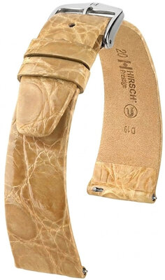 Leren horlogeband Hirsch Prestige L 02208090-2, beige, krokodillenleer, lengte L, Quick Release