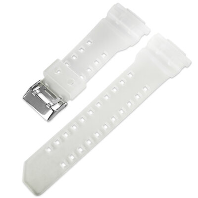 Bandje voor Casio G-Shock, kunststof, wit transparant, zilverkleurige gesp (voor modellen GA-100, GA-110, GD-120, GLS-100)
